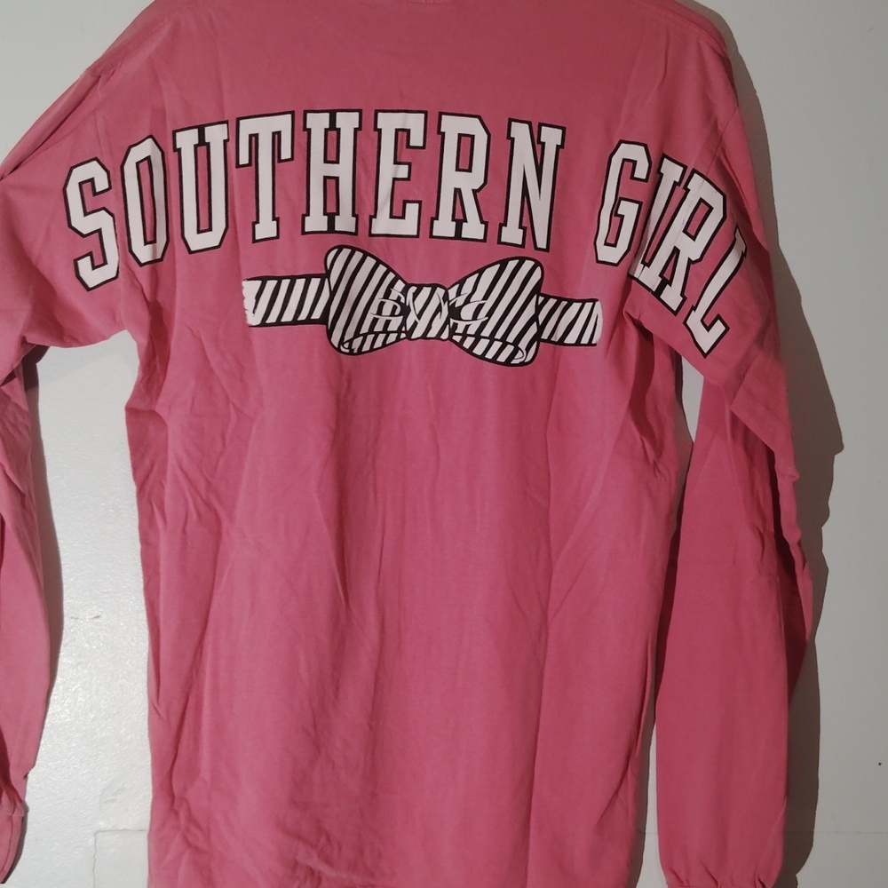 Pink Southern Girl With A Bow Logo Long Sleeve Shirt